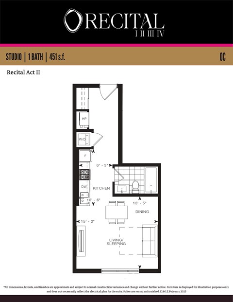 Floor plan for studio, 1 bath, 451 sqft